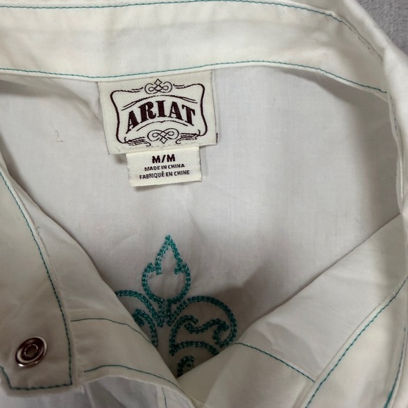 Ariat Womens Western Shirt Pearl Snap Turquoise Embroidery White M - Picture 3 of 12